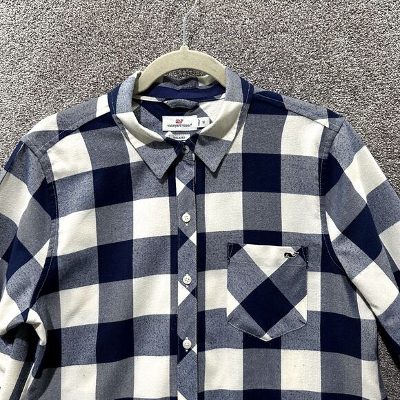 Vineyard Vines Chilmark Button Top Women 10 Blue Buffalo Plaid Relaxed Flannel - Picture 3 of 15